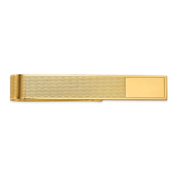 14K Yellow Gold Engravable Wave Grooved Tie Bar 8 x 50mm